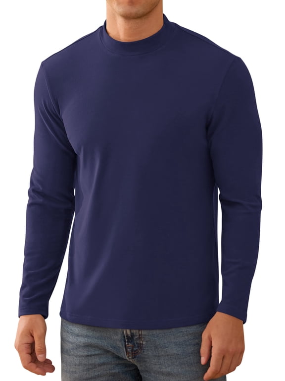 Men's Long Sleeve Shirt Mock Turtleneck Cotton Basic Thermal Undershirt Lightweight Pullover