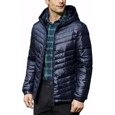 Iceglad Men's Packable Insulated Warm Hooded Puffer Long Sleeve Down Jacket Winter Coat, Blue-l