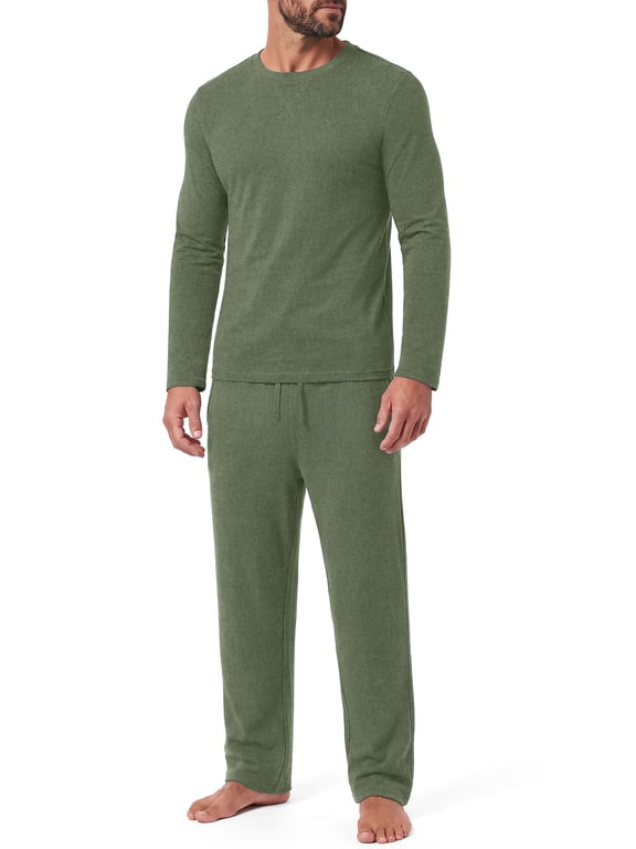Men's Pajamas 2 Piece Loungewear Set, Long Sleeve Crewneck Top and Drawstring Pants, Casual Sleepwear Outfit, Comfortable Matching Lounge Set for Everyday Wear
