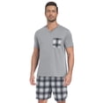 thumbnail image 1 of Iceglad Mens Pajamas Set Lightweight Summer PJs for Men, Soft Breathable Short Sleeve Sleepwear with Plaid Shorts, Quick Dry Moisture Wicking Lounge Set with Pockets, 1 of 7