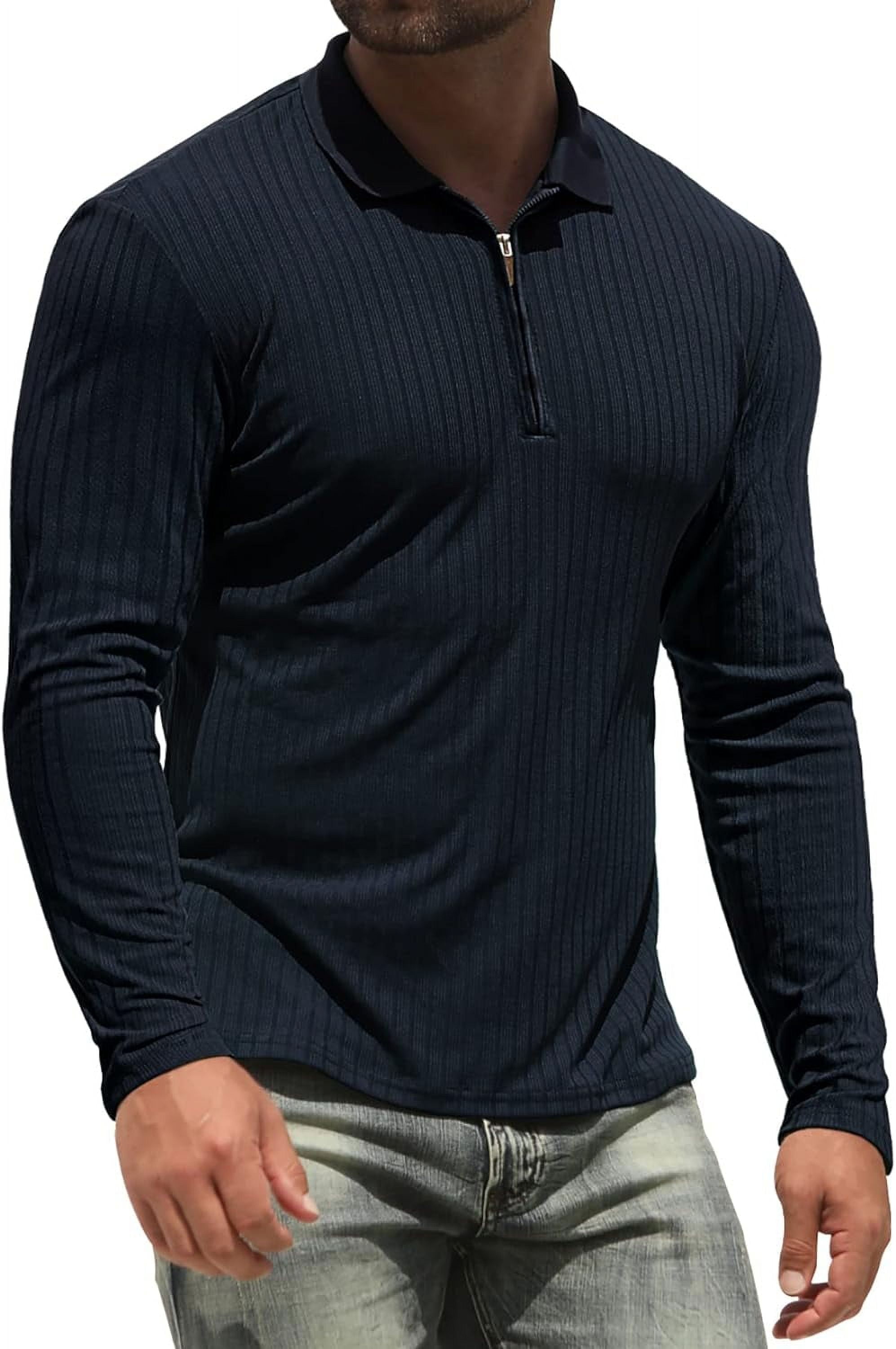 Mens long sleeve slim fit polo sale