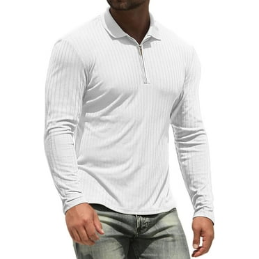 Iceglad Men's Polo Shirts Long Sleeve Performance Slim Fit Zip T-Shirts for Sports Golf Tennis