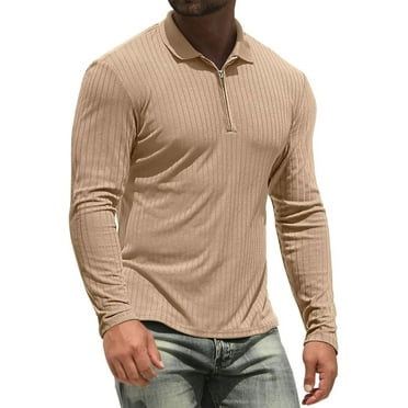 Iceglad Men's Polo Shirts Long Sleeve Performance Slim Fit Zip T-Shirts for Sports Golf Tennis