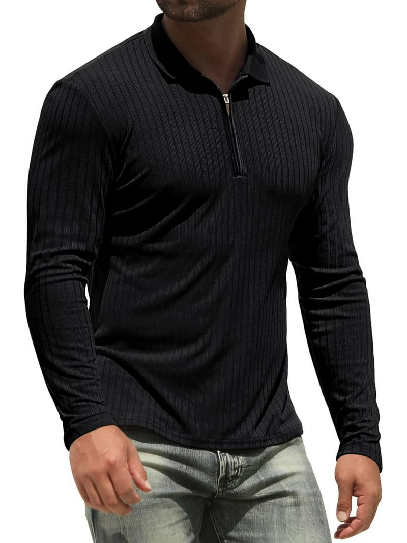 Iceglad Men's Polo Shirts Long Sleeve Performance Slim Fit Zip T