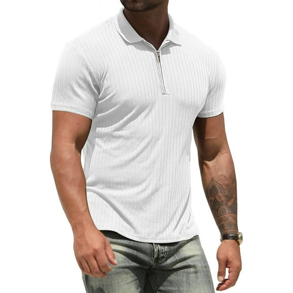 Iceglad Men's Polo Shirts Short Sleeve Performance Slim Fit Zip T-Shirts for Sports Golf Tennis