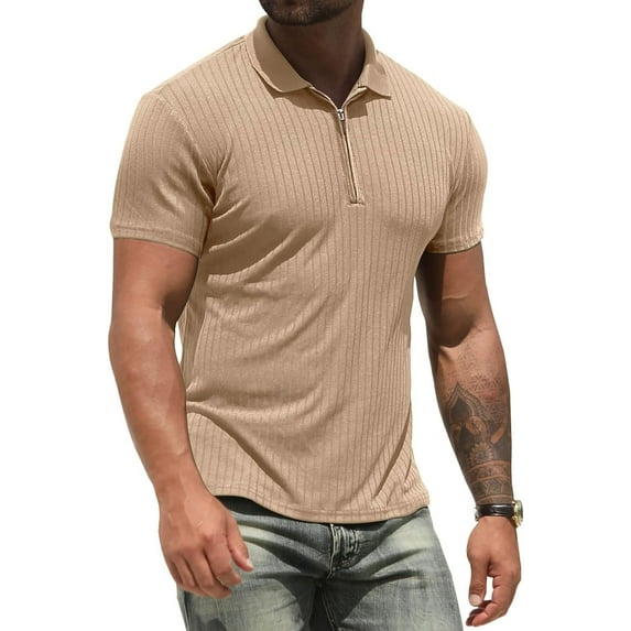 Iceglad Men's Polo Shirts Short Sleeve Performance Slim Fit Zip T-Shirts for Sports Golf Tennis