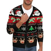 ICEGLAD Mens Ugly Christmas Cardigan Sweater Santa Reindeer Snowflake Pattern V-Neck Long Sleeve Knitwear