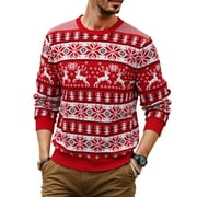 ICEGLAD Men's Ugly Christmas Sweater Reindeer Snowflake Print Acrylic Knitted Pullover