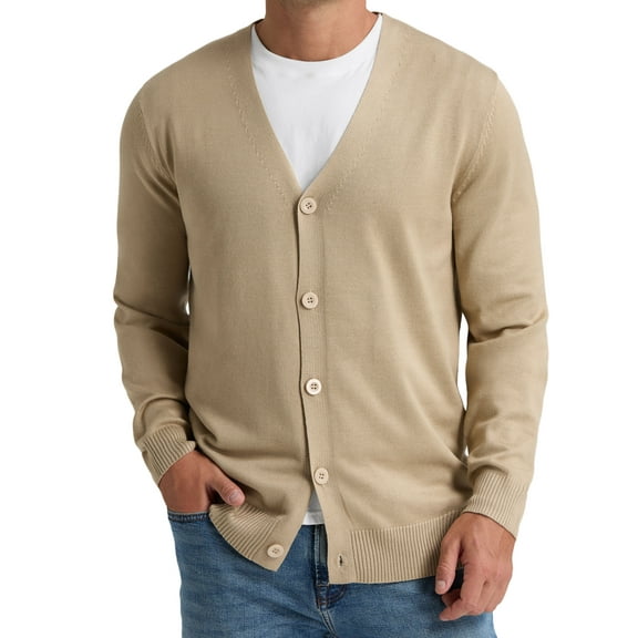 Iceglad Men's Vintage Striped Long Sleeve Button Down Cardigan Sweater with V Neck Knitted Sweaters