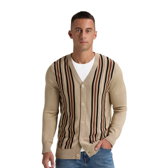 Iceglad Men's Vintage Striped Long Sleeve Button Down Cardigan Sweater with V Neck Knitted Sweaters