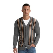 Iceglad Mens Vintage Striped Long Sleeve Button Down Cardigan Sweater with V Neck Knitted Sweaters