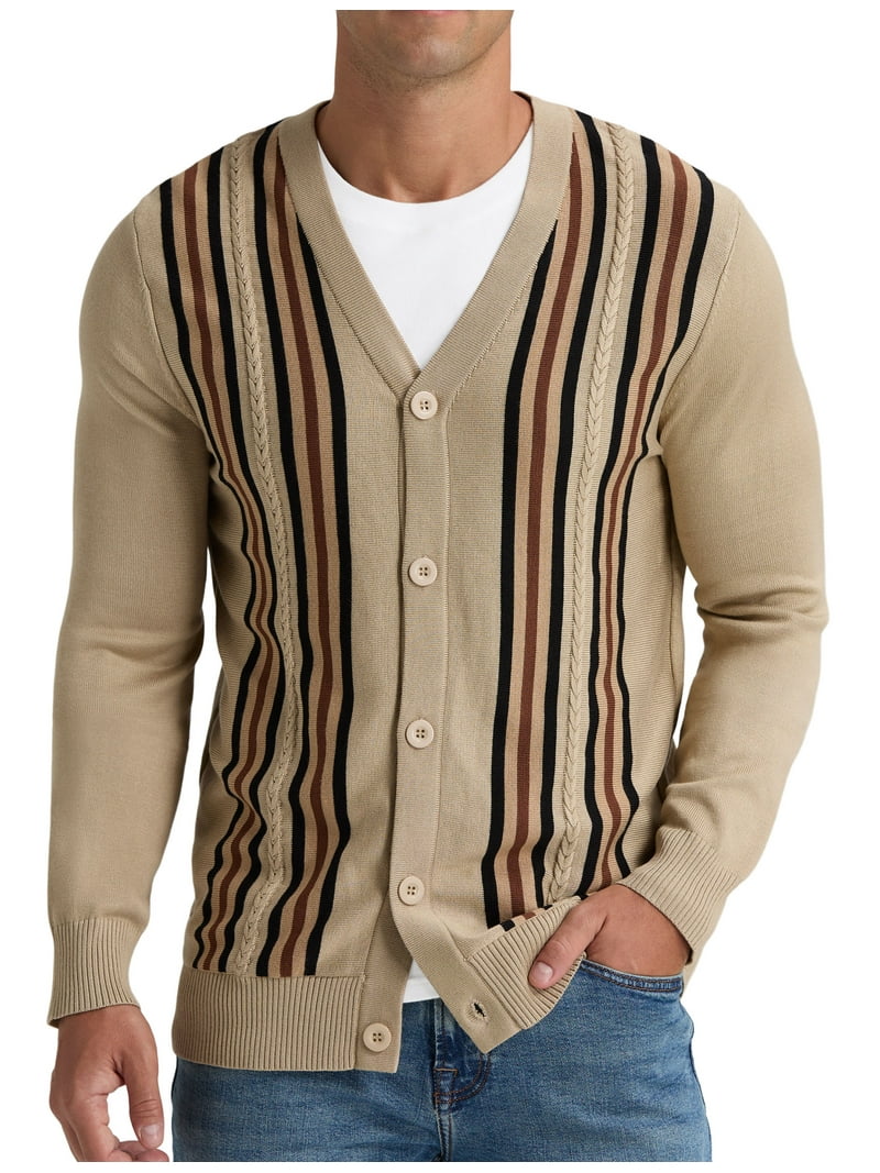 Iceglad Men's Vintage Striped Long Sleeve Button Down Cardigan