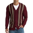thumbnail image 1 of Iceglad Men's Vintage Striped Long Sleeve Button Down Cardigan Sweater with V Neck Knitted Sweaters, 1 of 10