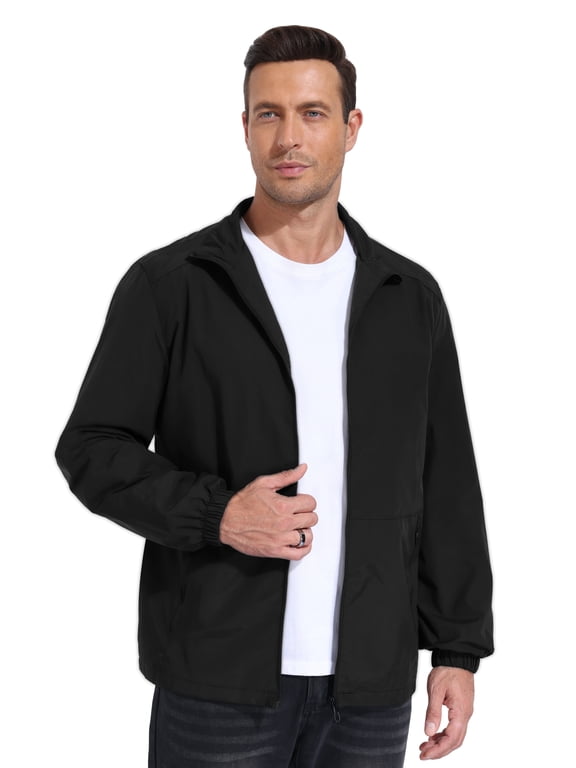Men's Lightweight Full-Zip Windbreaker Athletic Jacket with Pockets – Size Up Recommended