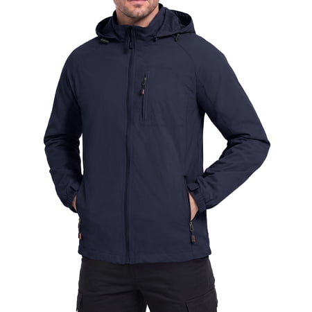 Iceglad Men's Lightweight Hooded Windbreaker Jacket with Detachable Hood, Full Zip Closure, Multiple Zipper Pockets, Adjustable Hook-and-Loop Cuffs