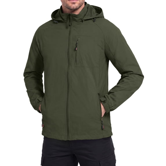 Iceglad Men's Lightweight Hooded Windbreaker Jacket with Detachable Hood, Full Zip Closure, Multiple Zipper Pockets, Adjustable Hook-and-Loop Cuffs