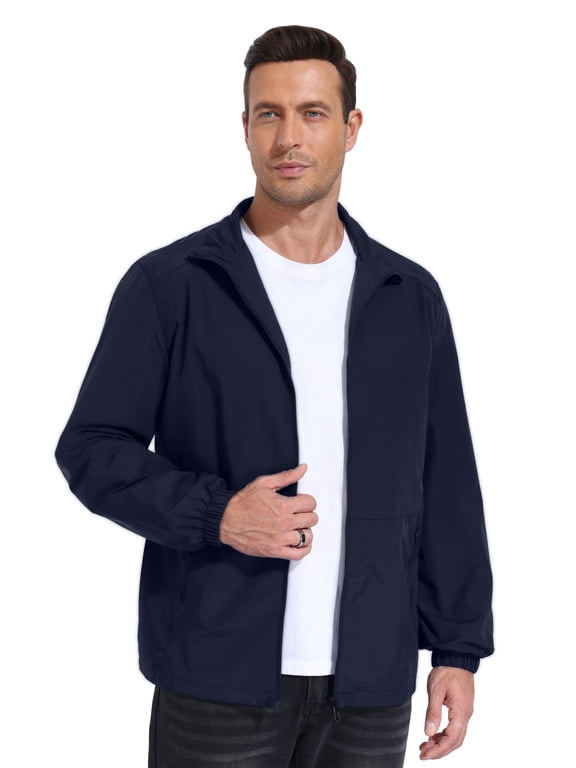 Men's Lightweight Full-Zip Windbreaker Athletic Jacket with Pockets – Size Up Recommended