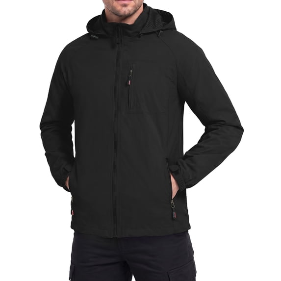 Iceglad Men's Lightweight Hooded Windbreaker Jacket with Detachable Hood, Full Zip Closure, Multiple Zipper Pockets, Adjustable Hook-and-Loop Cuffs