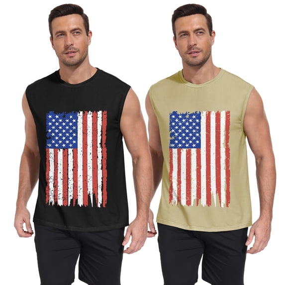 Iceglad Mens American Flag Tank Top 2 Pack Sleeveless Workout Muscle Shirts Loose Fit Summer Beach Gym Casual 4th of July Patriotic Tee