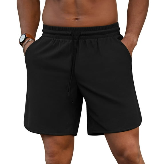 Iceglad Mens Athletic Shorts Elastic Drawstring 7in Inseam Stretch Waffle Running Gym Black L