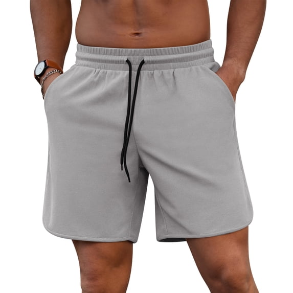 Iceglad Mens Athletic Shorts Elastic Drawstring 7in Inseam Stretch Waffle Running Gym Gray S