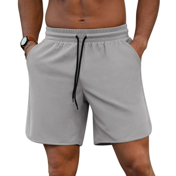 Iceglad Mens Athletic Shorts Elastic Drawstring 7in Inseam Stretch Waffle Running Gym Gray L