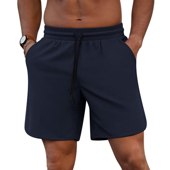 Iceglad Mens Athletic Shorts Elastic Drawstring 7in Inseam Stretch Waffle Running Gym Dark Blue Xxl
