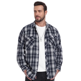 Iceglad Mens Brushed-flannel check shirt Plaid Shirt Long Sleeve Button Down Casual Buffalo Check Shirt Soft Lightweight Shacket Jacket for Men Fall Winter with Pockets
