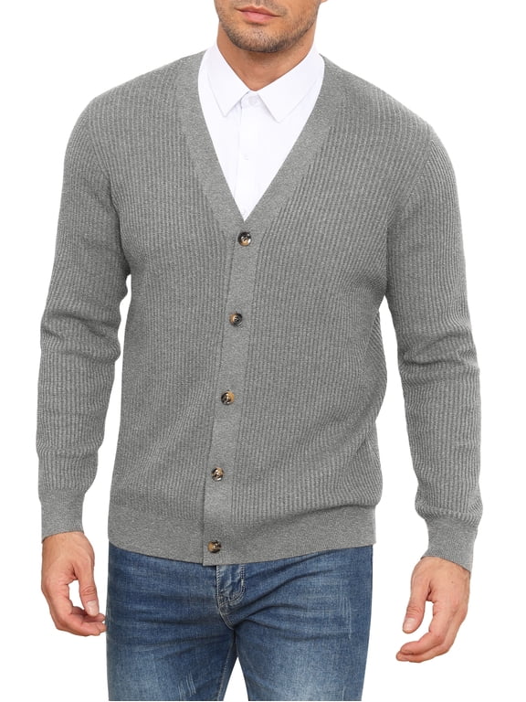 Mens Cardigan Sweaters V-Neck Long Sleeve Soft Slim Fit Casual Buttons Knitted