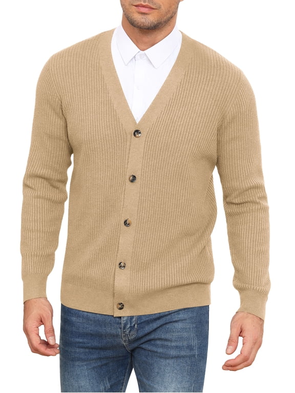 Mens Cardigan Sweaters V-Neck Long Sleeve Soft Slim Fit Casual Buttons Knitted