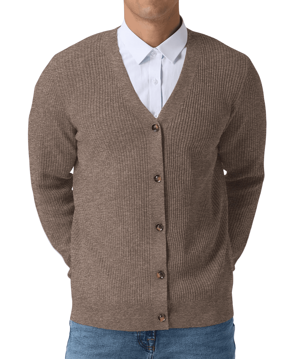 トップス ROUND NECK CARDIGAN /SLIM VNECK pullover Gap Women's Brown Knit 3/4 Sleeve V-Neck Button Front