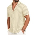 thumbnail image 1 of Iceglad Mens Casual Button Down Shirts Short Sleeve Striped Shirts Textured Summer Beach Shirt White L, 1 of 9