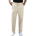 thumbnail image 1 of Iceglad Mens Cotton Linen Pants Elastic Waist Lightweight Drawstring Trouser Casual Summer Beach Pants Beige-Xl, 1 of 8