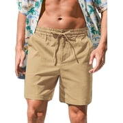 Iceglad Mens Cotton Linen Shorts Stretch Summer Beach Shorts Casual Drawstring 7inch Inseam Shorts