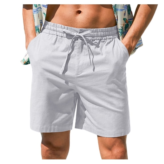 Iceglad Mens Cotton Linen Shorts Stretch Summer Beach Shorts Casual Drawstring 7inch Inseam Shorts