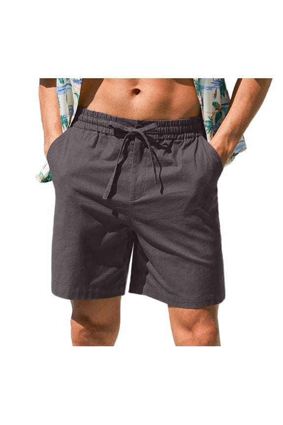 Mens Cotton Linen Shorts Stretch Summer Beach Shorts Casual Drawstring 7inch Inseam Shorts