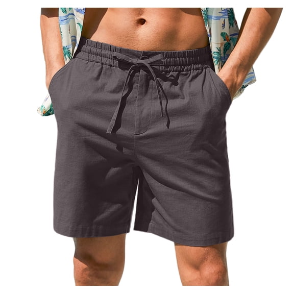 Iceglad Mens Cotton Linen Shorts Stretch Summer Beach Shorts Casual Drawstring 29inch Inseam Shorts