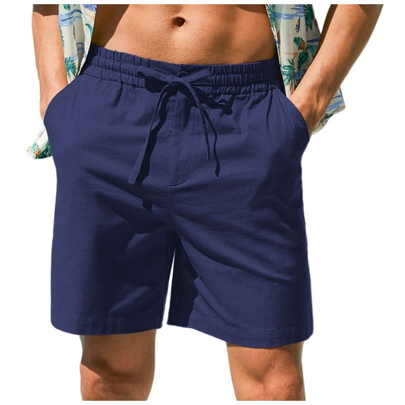 Iceglad Mens Cotton Linen Shorts Stretch Summer Beach Shorts Casual Drawstring 7inch Inseam Shorts