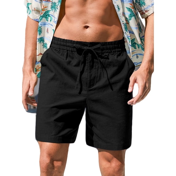 Iceglad Mens Cotton Linen Shorts Stretch Summer Beach Shorts Casual Drawstring 7inch Inseam Shorts