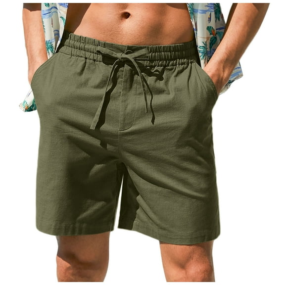 Iceglad Mens Cotton Linen Shorts Stretch Summer Beach Shorts Casual Drawstring 7inch Inseam Shorts