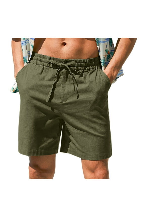 Mens Cotton Linen Shorts Stretch Summer Beach Shorts Casual Drawstring 7inch Inseam Shorts