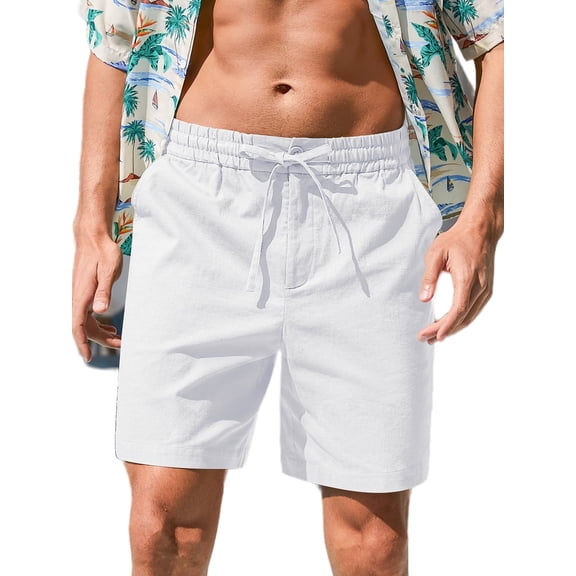 Iceglad Mens Cotton Linen Shorts Stretch Summer Beach Shorts Casual Drawstring 7inch Inseam Shorts