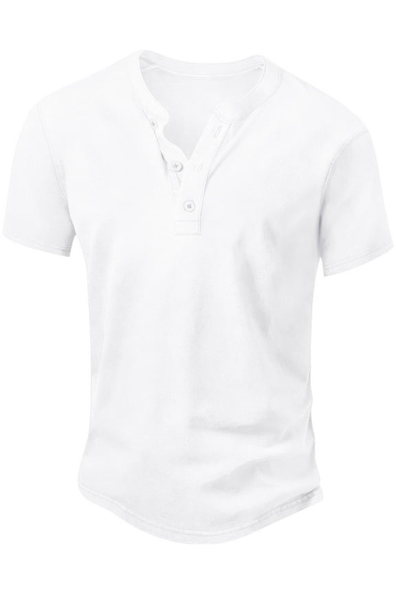 Mens Distressed Henley Shirts Retro Short Sleeve Cotton Tee Shirts Casual Button Down Washed T-Shirts