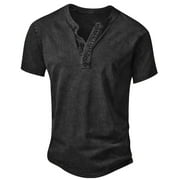 Iceglad Mens Distressed Henley Shirts Retro Short Sleeve Cotton Tee Shirts Casual Button Down Washed T-Shirts