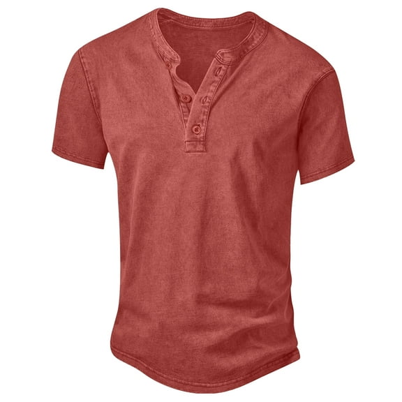 Iceglad Mens Distressed Henley Shirts Retro Short Sleeve Cotton Tee Shirts Casual Button Down Washed T-Shirts