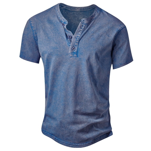 Iceglad Mens Distressed Henley Shirts Retro Short Sleeve Cotton Tee Shirts Casual Button Down Washed T-Shirts