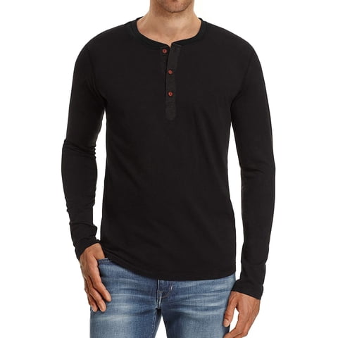 Mens Fashion Casual Front Placket Basic Long Sleeve Henley T-Shirts
