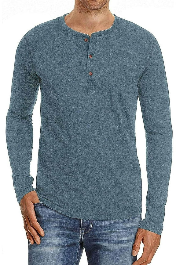 Mens Fashion Casual Front Placket Basic Long Sleeve Henley T-Shirts