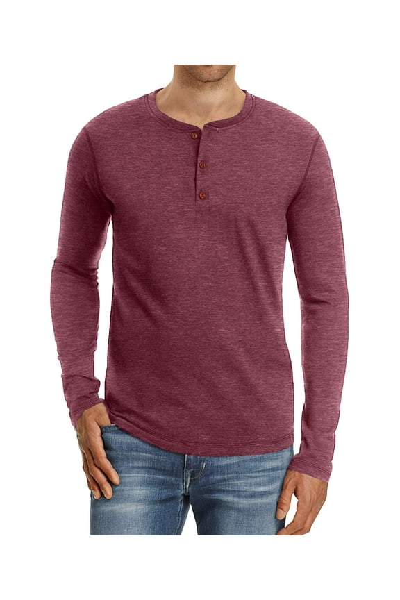 Mens Fashion Casual Front Placket Basic Long Sleeve Henley T-Shirts