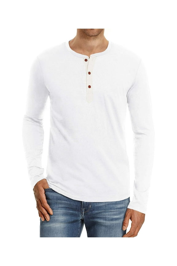 Mens Fashion Casual Front Placket Basic Long Sleeve Henley T-Shirts